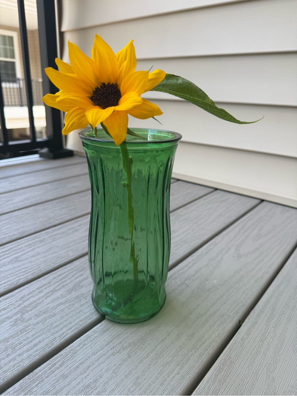 Vintage EO Brody Cleveland Green Glass Vase 10” Tall Fluted Ribbed Vase